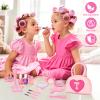 Kids Washable Makeup Kits for Little Girls - 18 Pcs Toddler Non Toxic Real Make Up Set with Lipstick - Valentines Day Gifts for 3 4 5 6 7 8 9 10 Years Old Pink Initial Heart Purse Birthday Toys - T view 2