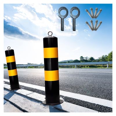 20-Inch Tall Reflective Traffic Bollard Post - Lockable Metal Barrier for Driveways, Sidewalks, and Parking Lots(2 Piece)