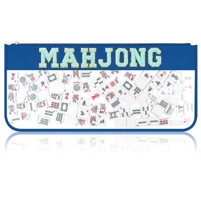 BuyCard Empty Mahjong Tiles, Zippered Case for American Mahjong Set, Mahjong Gift Accessories Organizer, Card Holder Bouch (Case Only) (Blue)