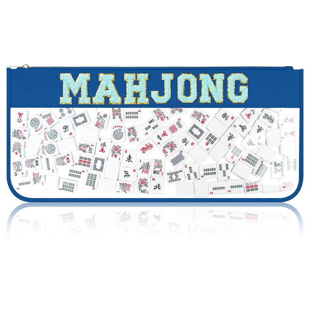 BuyCard Empty Mahjong Tiles, Zippered Case for American Mahjong Set, Mahjong Gift Accessories Organizer, Card Holder Bouch (Case Only) (Blue)