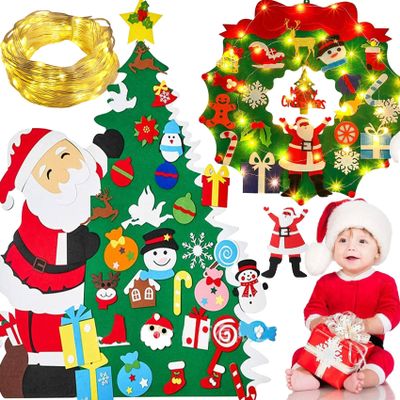 2025 New Montessori Felt Christmas Tree for Toddlers - 3D Felt Xmas Tree with Lights, DIY Holiday Decoration, Wall-Mounted Decor, Ideal DIY Felt Christmas Tree Set (2 pc)