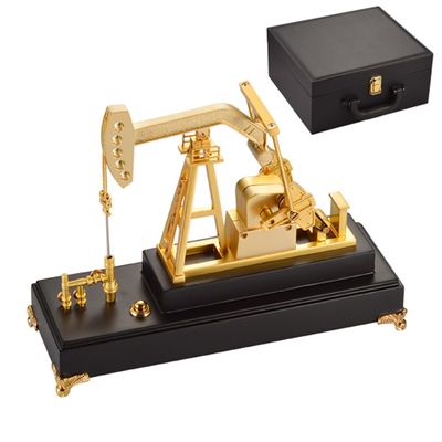 Metal Oil Well Pump Jack Model, Electric 3D Pumping Unit Model Simulation Oilfield Operation Mechanical Machine Equipment Model, Industrial Desk Decor with Golden Plated Finish(Color:No Cover)