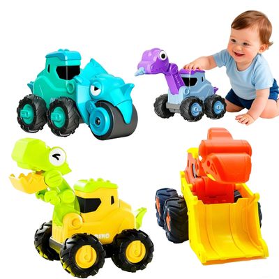 Snugzy 4 Pack Dinosaur Press to Go Car Toys for Toddlers Play Vehicle Set Truck Toys Birthday Gifts for 1 2 3 Years Old Boys Girls