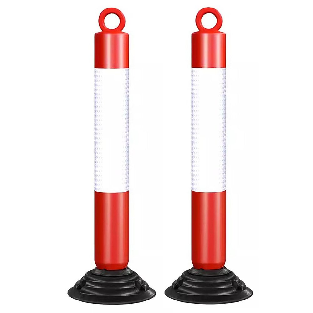 80cm Tall Reflective Traffic Cones - Durable PU Parking Bollards for Driveway and Construction Zones(White+red,2 pack)