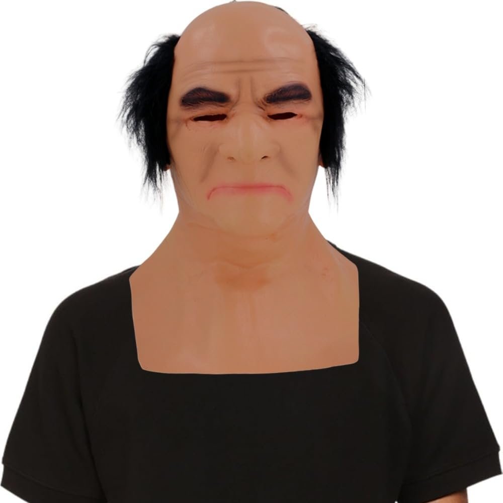 Mqhxellw Funny Latex Head Cover Mask for Bald male uncle with Makeup, Party Prop for Halloween Costume Party Show