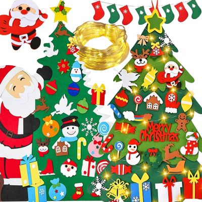 2025 New Montessori Felt Christmas Tree for Toddlers - 3D Felt Xmas Tree with Lights, DIY Holiday Decoration, Wall-Mounted Decor, Ideal DIY Felt Christmas Tree Set (2 Pcs)