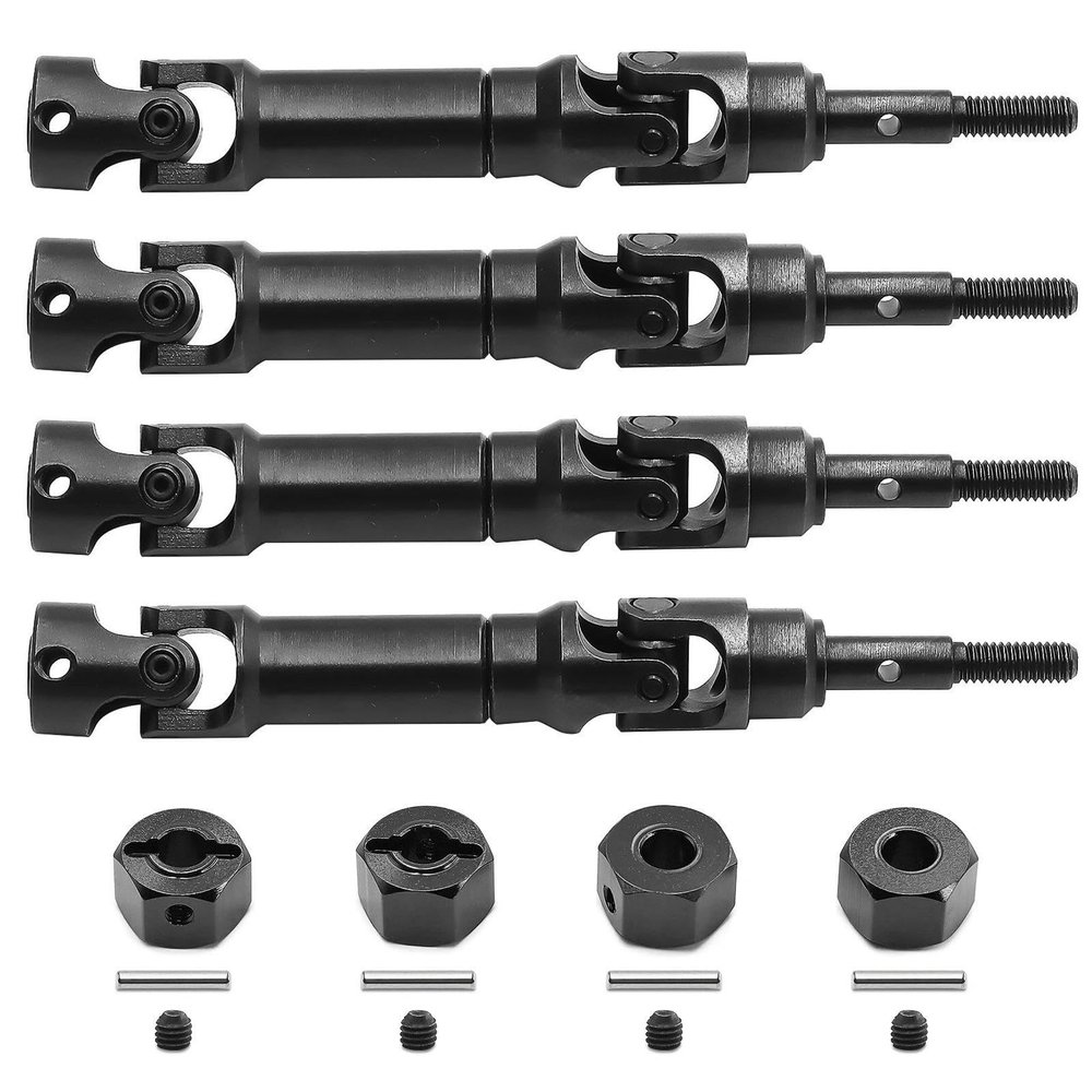 45 Steel CVD Universal Joint Drive Shaft Front Rear and Wheel Hex Set for Traxxas 1/16 Mini Maxx 4WD RC Truck 107154-1 - Upgrade Replacement for Parts 10750, 10750X, 3654 (Black)