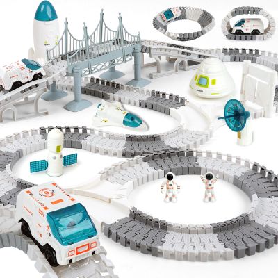 GIAT Race Car Tracks Set - Birthday Gift for 3 4 5 6 7 Year Old Boys, 290+ PCS Flexible Train Track Kit for Kids, Interactive Toy with Cars and Rocket