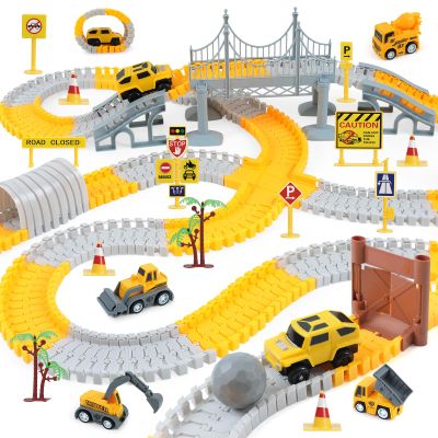 ToyFuntasy Construction Race Tracks Toys for Kids - 330+ PCS Track Play Set with Cars and Construction Trucks, Best Birthday Gifts for 3 4 5 6 7 Year Old Boys, Flexible DIY Engineering Building Set