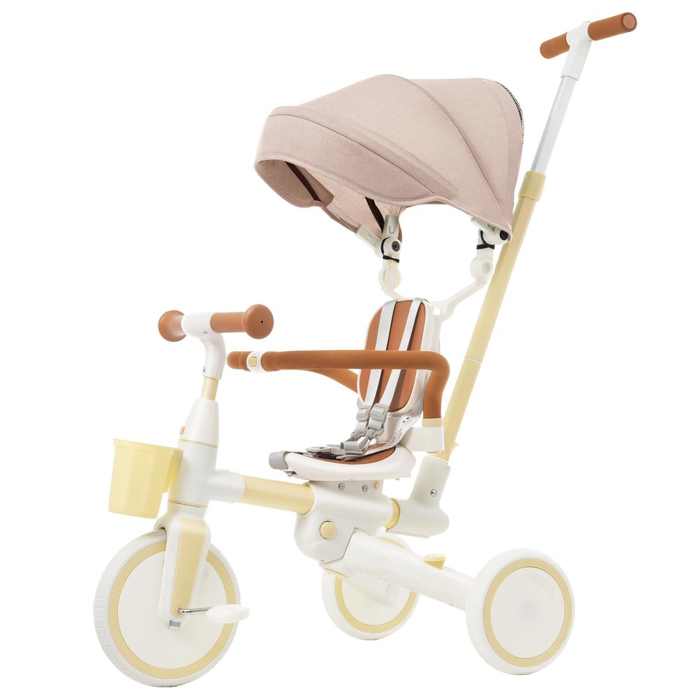 Baby Tricycle, 7 in 1 Foldable Kids Trike with Reversible Seat, Adjustable Parent Push Handle, Removable Canopy, A Versatile Toddler Trike for Boys & Girls Ages 18 Months-5 Years (Yellow)