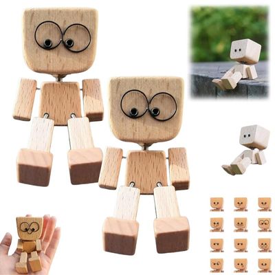 Christmas Shaking Wooden Man Figurine, Charming Little Wooden Figure That Sways with 12PCS Magnetic Expressions, Handmade Wood Shake Auto Ornament, Funny Car Dashboard Accessories
