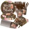168Pcs Boots and Bubbly Bridal Shower Party Decorations Rustic Brown Wood Plates and Napkins Sets Golden Champagne Engagement Decorations for Wedding Bride To Be Bachelorette Party Supplies Serves 24 view 1
