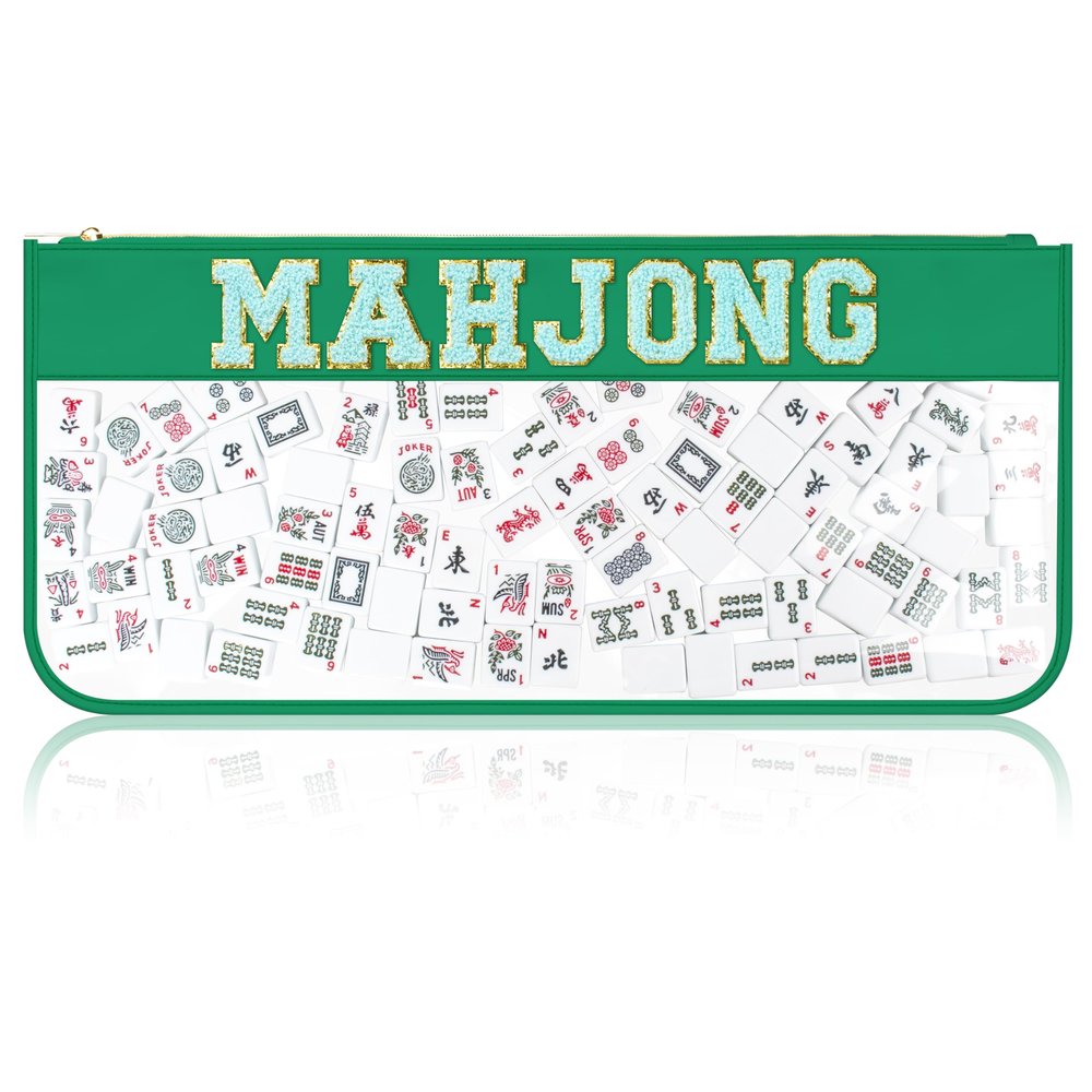 BuyCard Empty Mahjong Tiles, Zippered Case for American Mahjong Set, Mahjong Gift Accessories Organizer, Card Holder Bouch (Case Only) Green