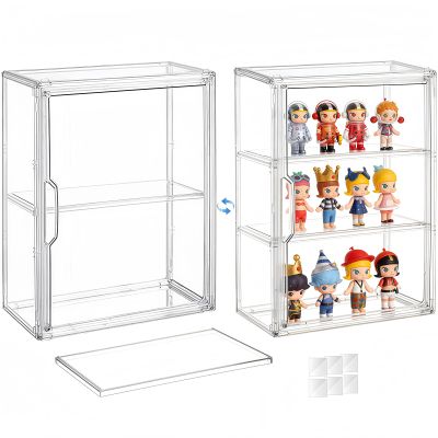 3 Tier Clear Acrylic Display Cases for Collectibles, Display Case for Figures with 2 Adjustable Shelves, Desktop or Wall-Mounted Storage Organizer Showcase for Action Figure & Anime Figures