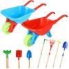 2 Pcs Kids Wheelbarrow Set with 7 Pcs Gardening Tools for Kids Toddlers, Small Plastic Wheelbarrow with Shovels for Toddlers, Garden Cart on Wheels for Boys Girls Outdoor Digging Play, Aged 3+ Years view 1