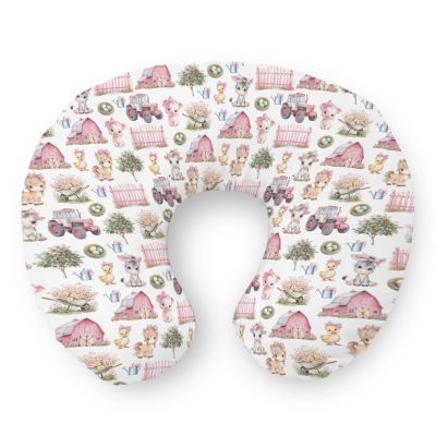 Pink Farm Animals Nursing Pillow Covers Barn Pig Duck Cow Horse Bows Tractors Soft Stretchy Nursing Cover for Breastfeeding Pillows Farmyard Pillow Slipcover for Baby Girls Boys Newborn Nursery