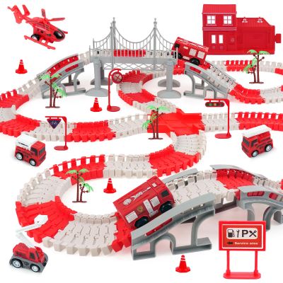 ToyFuntasy Race Car Track Set for Kids - Flexible Educational DIY Track Toy, Best Birthday Gift for Boys Ages 3 4 5 6 7, 330+ PCS with Fire Trucks and Helicopter