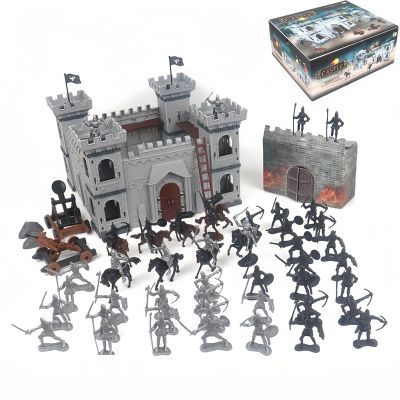 Yoyoom Medieval Castle Knight Toy Soldier Army Men Figurines, DIY Assembly Kit with Detachable Castle, 8 Knights, 8 Horses, 36 Soldiers, Simulated Siege War of Attack