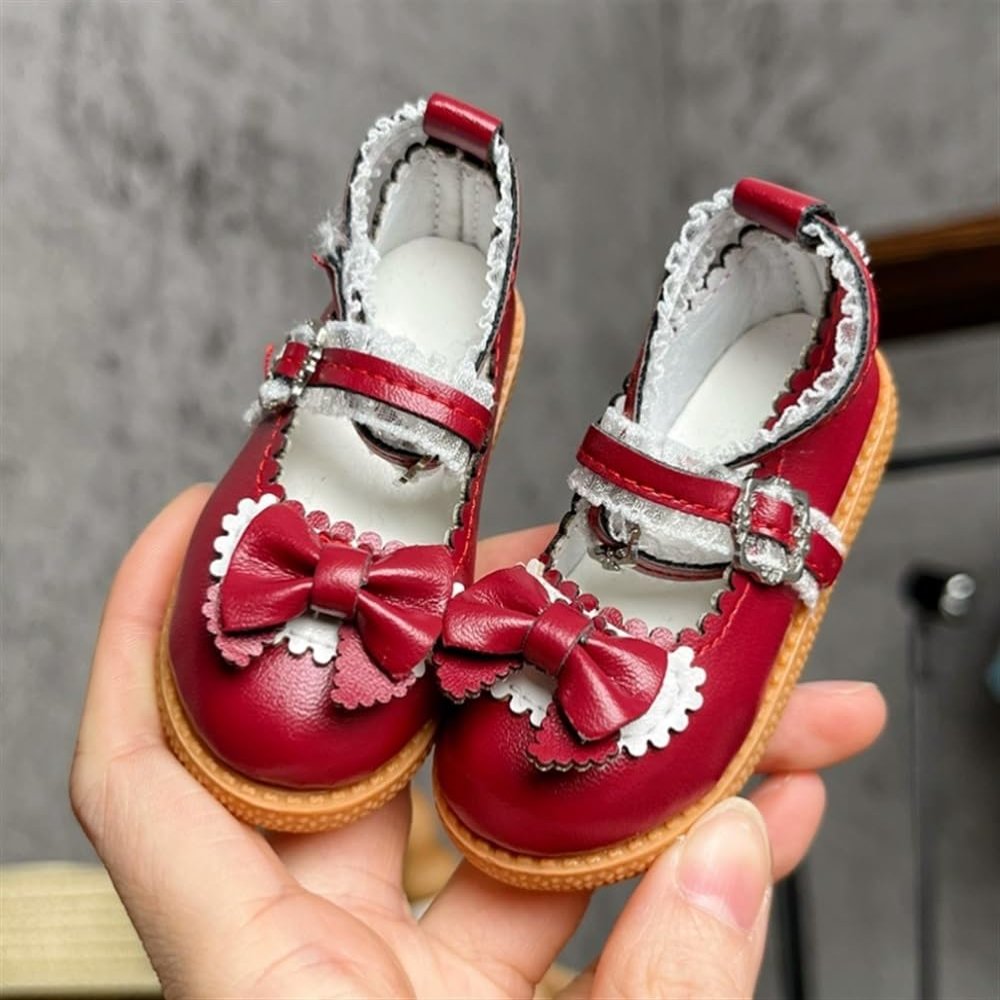 1/3 BJD Doll Shoes Lolita Lace Lace Leather Shoes for Movable Doll Action FigureJoints Dolls Miniatures Accessories(Red)