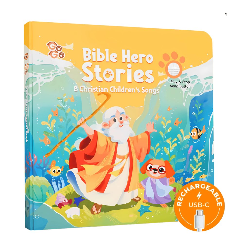 GO GO Bible Heroes Stories Songs Sound Book with 8 Songs, Singing Toy, Sound Play for Ages 1-5, Musical Learning, and Interactive Bible Gift for Kids, Bible for Toddlers 1-3