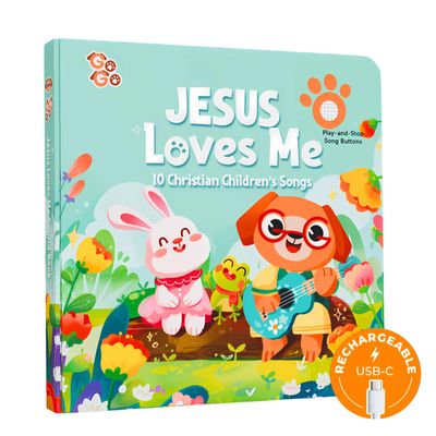 GO GO Jesus Loves Me Sound Book, 10 Christian Songs, USB-C Rechargeable, Musical Learning Toy for Toddlers 1-3