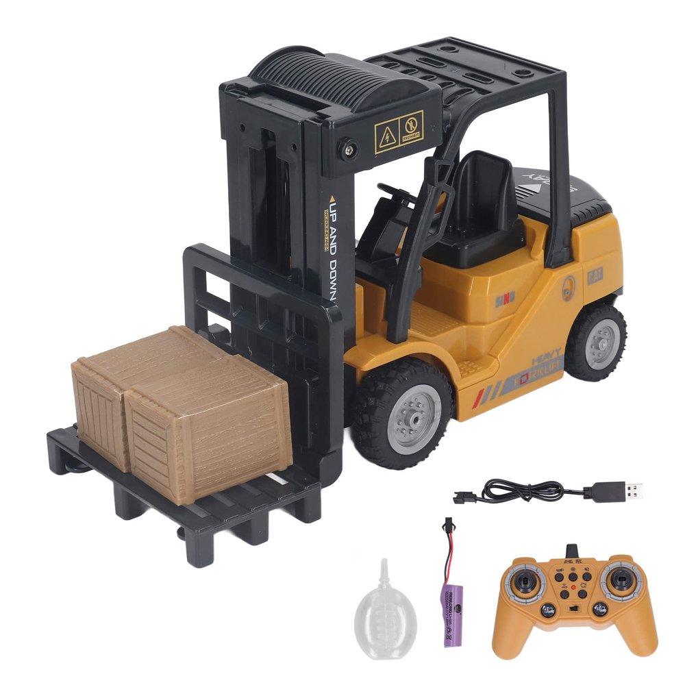 ariarly RC Forklift Construction Toy 1:24 Remote Control Forklift Professional Full Functional Sound and Light Alloy Forklift Construction Toy