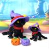 2pcs Cat in a Hat 3D Printed Articulated Cats with witch Hat 4" and 2" Black Posable and Movable Head and Joints, Halloween Cats for Halloween and Fall Holiday Decoration ACIH-2X view 2
