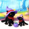 2pcs Cat in a Hat 3D Printed Articulated Cats with witch Hat 4" and 2" Black Posable and Movable Head and Joints, Halloween Cats for Halloween and Fall Holiday Decoration ACIH-2X view 3