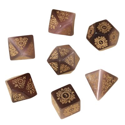 7pcs Polyhedral Dice Set Vintage Dragon Engraved Gemstone Style Dice for DND, Dungeons & Dragons, RPG Tabletop Games (Cats Eye Dark Blue Purple)