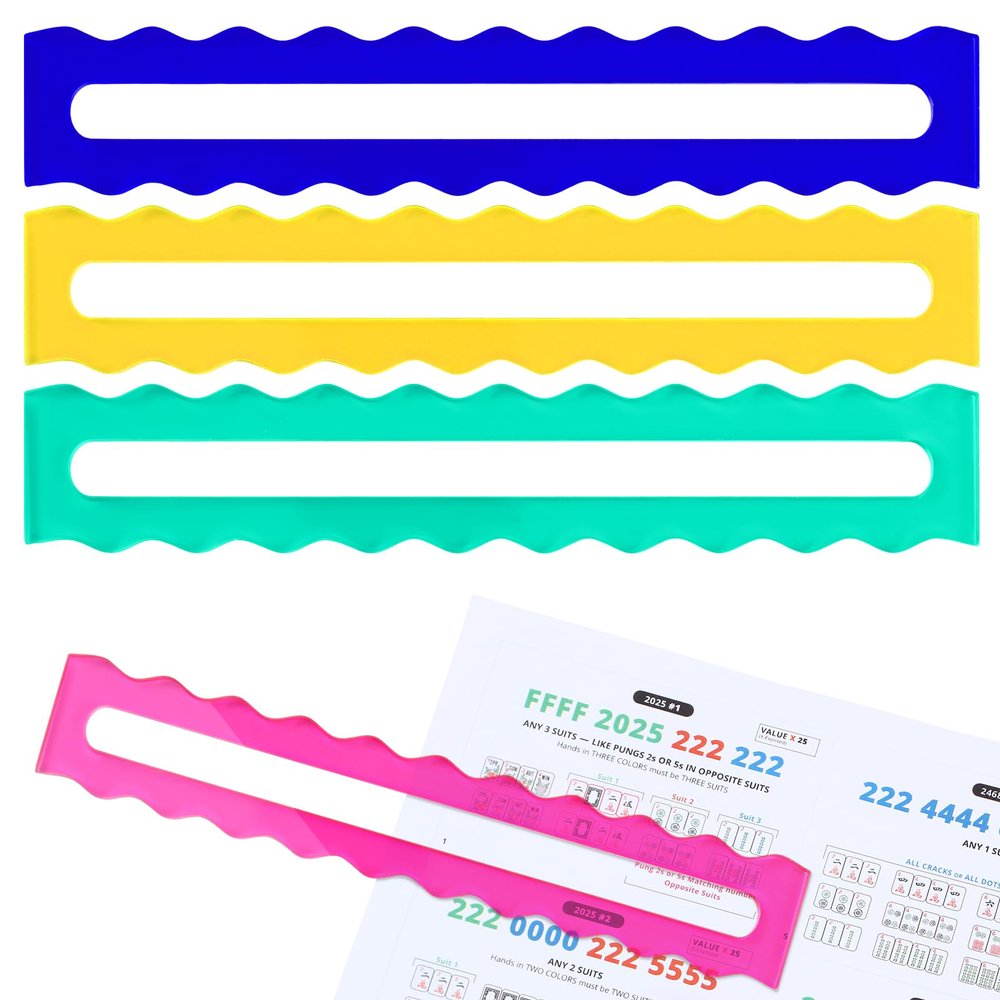 Amyhill 4 Pack Mahjong Guide Line Finder Acrylic Bright Scalloped Mahjong Rules Helper, Beginner Mah-jongg Rules Reader, Mah Jong Accessories Gift for Players Women (Colorful)