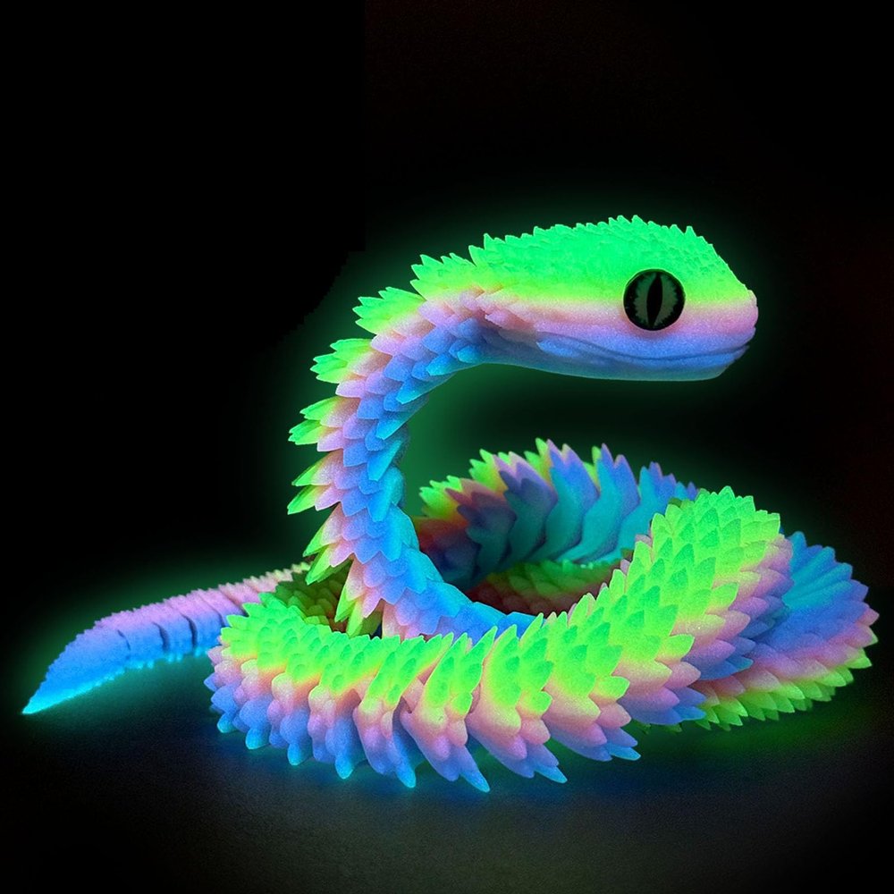 3D Printed Animals-Snake Viper,3D Printed Snake Toys Articulated Snake 3D Printed Animals Animal Model Ornaments Creative Funny Toy Festival Gift for Frends (Rainbow Luminous Rainbow, 20.2Inch)