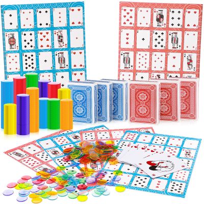Zubebe 642 Pack Poker Keno Game Set, 6 Deck of Multicolor Playing Cards, 600 Transparent Scoring Chips, Large Boards, Poker Bingo Set Keno Board Game for Family Gathering Casino Play Night (Classic)