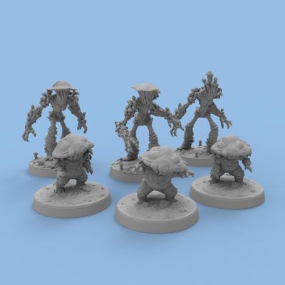 6 Pcs DND Myconids Adults Sprouts Miniature Bulk Mushroom Figures Models 3D Printed Unpainted Miniature for TRPG Tabletop Gaming Collectible, Fantasy World, Ideal Gift for Dungeon Masters