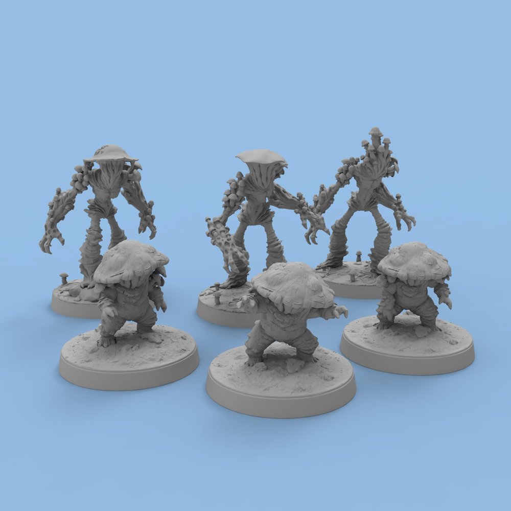 6 Pcs DND Myconids Adults Sprouts Miniature Bulk Mushroom Figures Models 3D Printed Unpainted Miniature for TRPG Tabletop Gaming Collectible, Fantasy World, Ideal Gift for Dungeon Masters