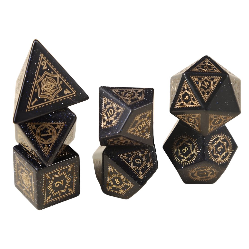 7pcs Polyhedral Dice Set  Vintage Dragon Engraved Gemstone Style Dice for DND, Dungeons & Dragons, RPG Tabletop Games (Lapis Lazuli)