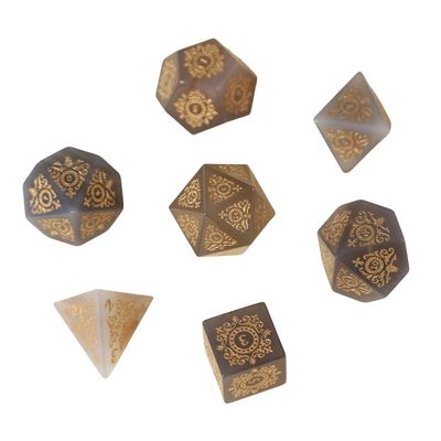 7pcs Polyhedral Dice Set Vintage Dragon Engraved Gemstone Style Dice for DND, Dungeons & Dragons, RPG Tabletop Games (Natural Original Color Agate)