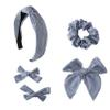 DUOJINSANXI 5 Pcs Striped Hair Bows School Uniform Knotted Striped Headband Scrunchies Hair Bow Set Alligator Clips for Toddler Girls Accessories for Little School Girls (Navy Blue) view 1