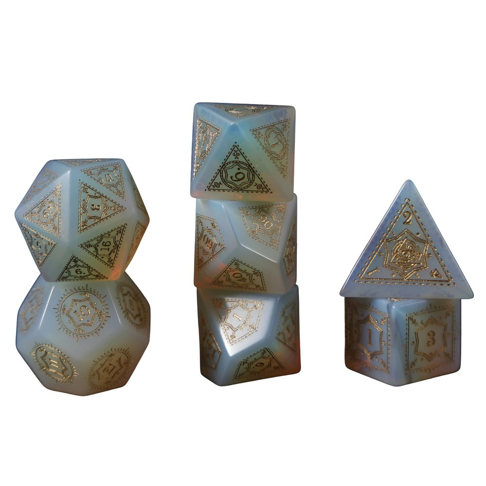 7pcs Polyhedral Dice Set Vintage Dragon Engraved Gemstone Style Dice for DND, Dungeons & Dragons, RPG Tabletop Games (Opal)