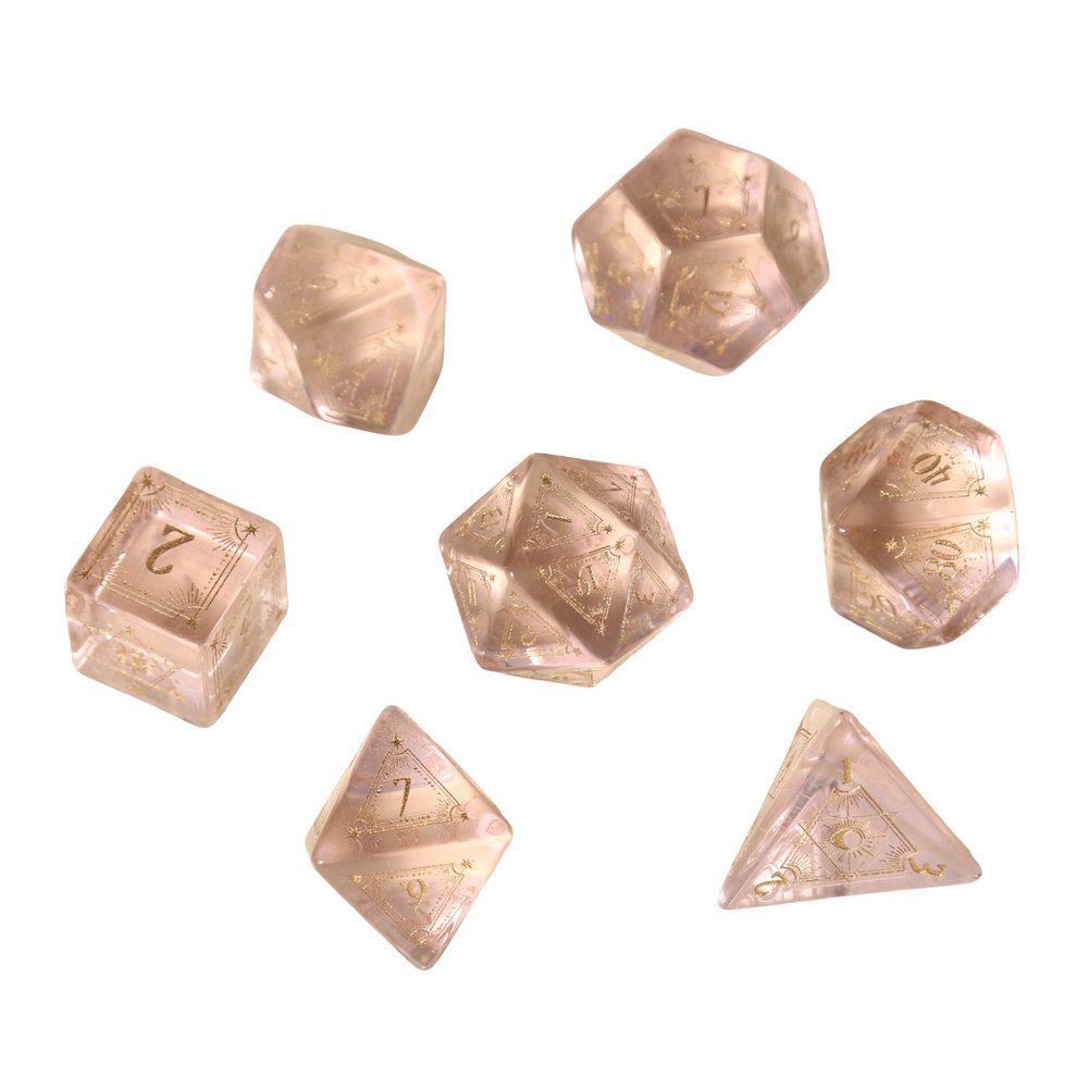 7pcs Polyhedral Dice Set  Vintage Dragon Engraved Gemstone Style Dice for DND, Dungeons & Dragons, RPG Tabletop Games (K9 Crystal  Pink)