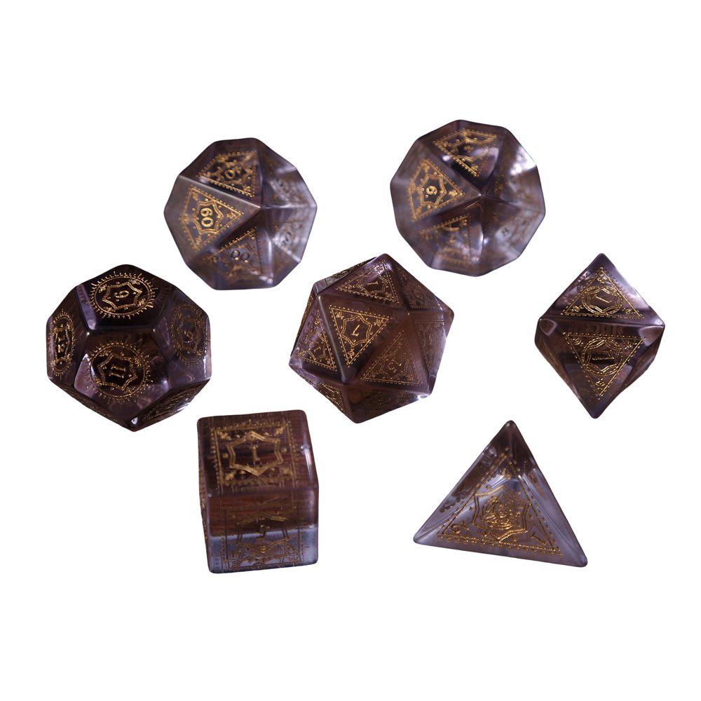 7pcs Polyhedral Dice Set  Vintage Dragon Engraved Gemstone Style Dice for DND, Dungeons & Dragons, RPG Tabletop Games (K9 Crystal  Purple)