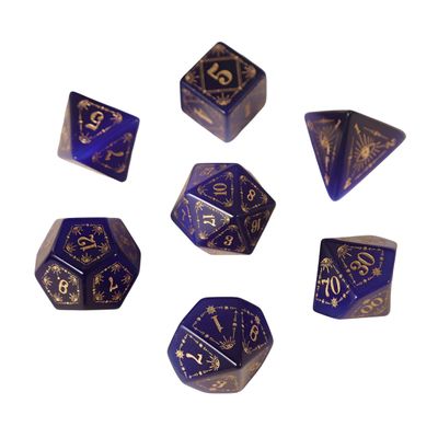 7pcs Polyhedral Dice Set Vintage Dragon Engraved Gemstone Style Dice for DND, Dungeons & Dragons, RPG Tabletop Games (Medium Blue Cats Eye)