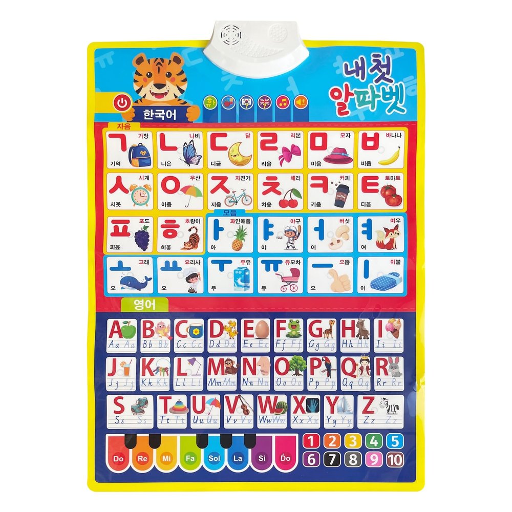 Korean Alphabet Poster for Kids, Interactive Alphabet Wall Chart, Learn Korean Letters and Words, Korean Learning Toys for Beginners