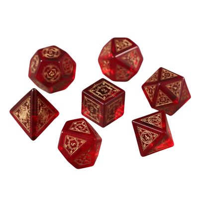 7pcs Polyhedral Dice Set Vintage Dragon Engraved Gemstone Style Dice for DND, Dungeons & Dragons, RPG Tabletop Games (K9 Crystal Red Glass)