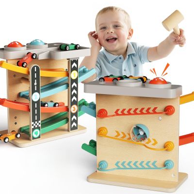 Paisure Toddler Toys for 1 Year Old Boy Girl 2 in 1 Pound Ball Toy & Car Ramp Race Track Learning Early Developmental & Educational Montessori Toys for Toddler 1-3 Year Old Birthday Gifts