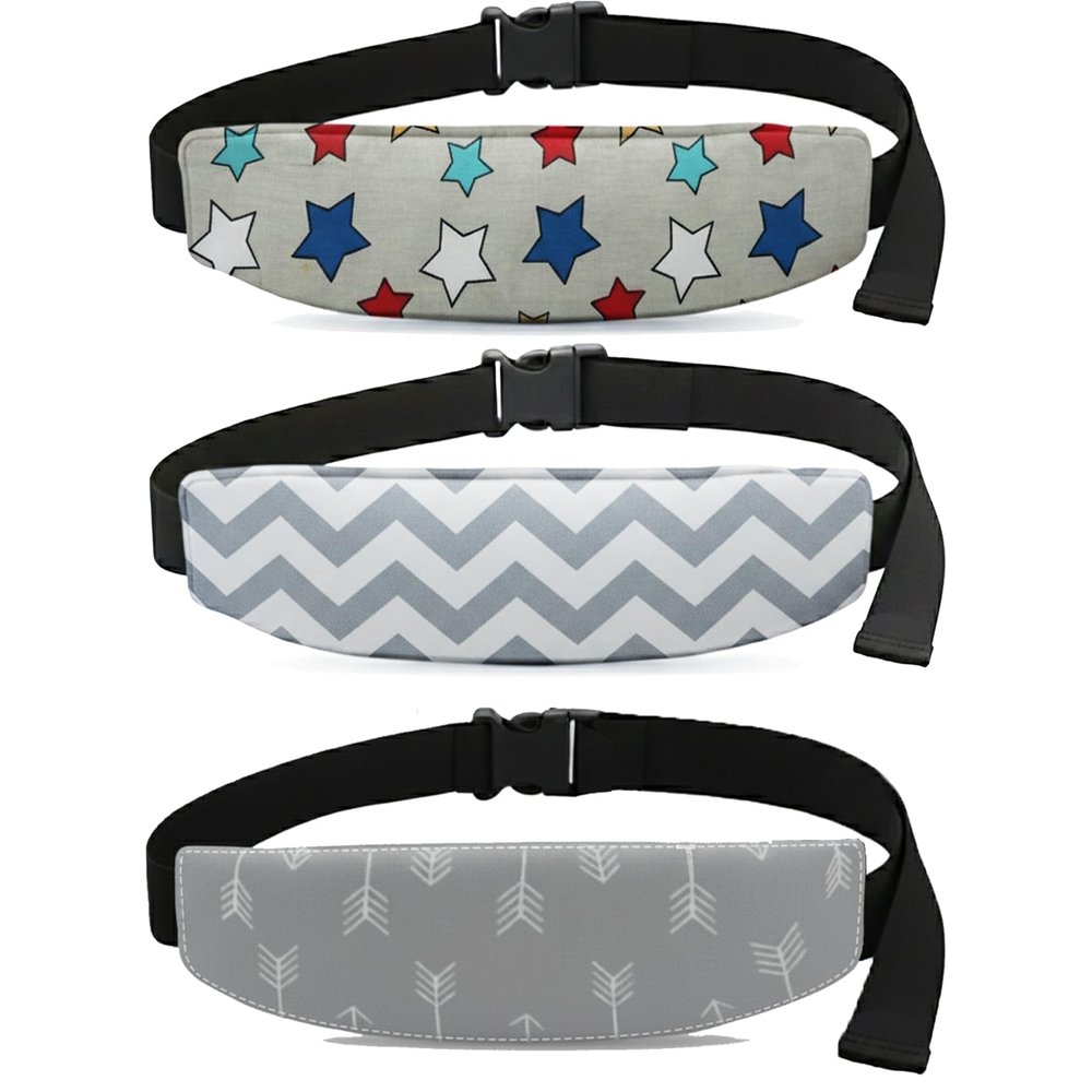 3 Pcs Baby Carseat Head Support, Car Seat Straps Pillow Support Ban, Stroller Neck Relief Strap Headrest, Slumber Sling Sleep Positioner for Toddler Infants Child Children Kids(Arrow, Star, Zigzag)