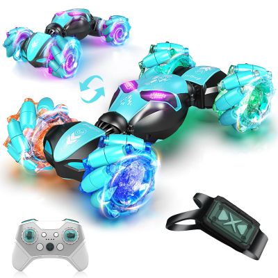 AEROQUEST Gesture Sensing RC Stunt Car, 4WD Hand-Controlled 2.4GHz Remote Control Drift Cars for Boys Girls Age 6-8-12, All-Terrain Off-Road Twist Toy Cars with Lights Music for Birthday Gifts (Blue)