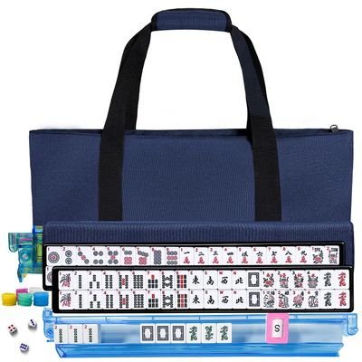 American Mahjong Tile Set, American Mahjong Set Complete with Bag, 166 White Tiles with Bag and Accessories, 4 All-in-One Mahjong Racks with Pushers, Travel Vita Mahjong Tile Game Set
