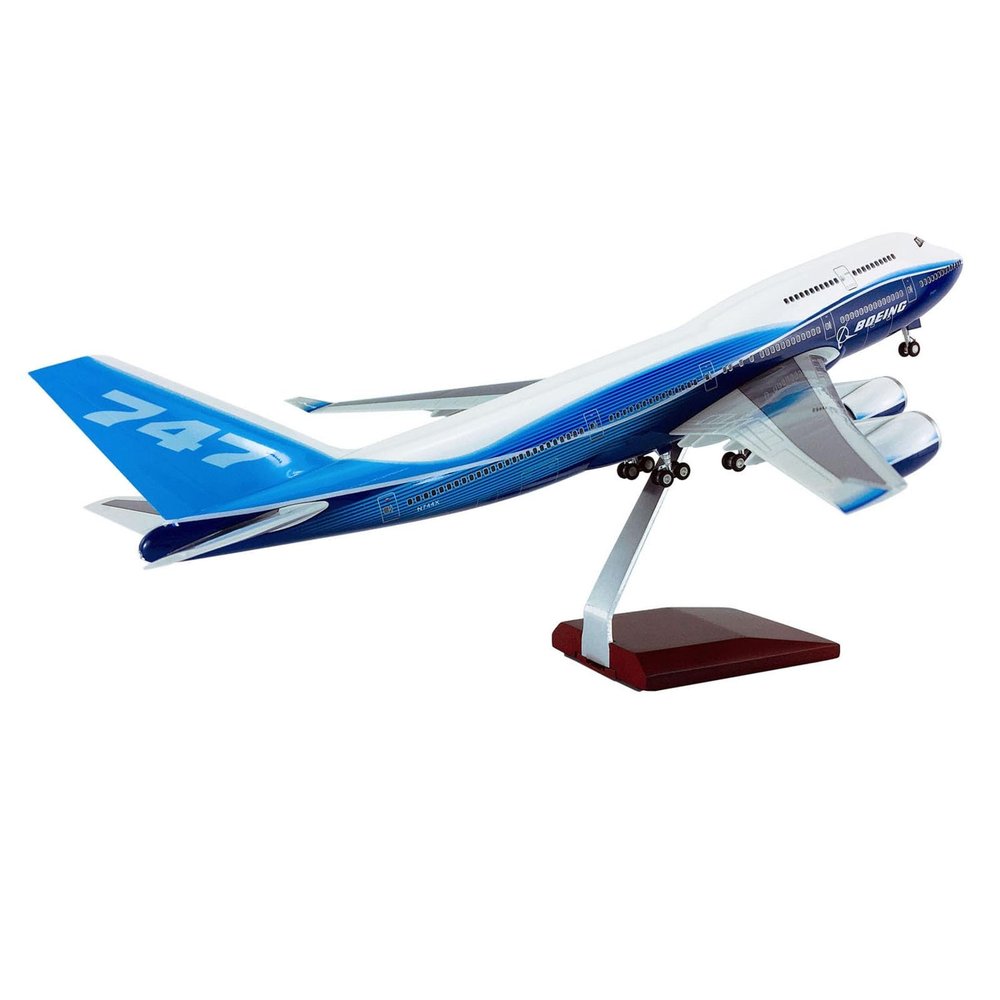 Airplane Model 18.5 Inch 1: 150 Scale Models Jet Airplane Prototype B747 Plane Diecast Collectibles Resin Aircraft Model for Collection Or Gift(Blue,Upgraded)