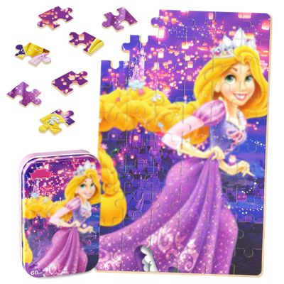 Puzzles for Kids Ages 4-8,Kids Puzzls in a Metal Box,60 Pieces Long Hairs Princess Small Puzles,Kid Boys Girls Learning Educational Puzzle Packed in Tin Box