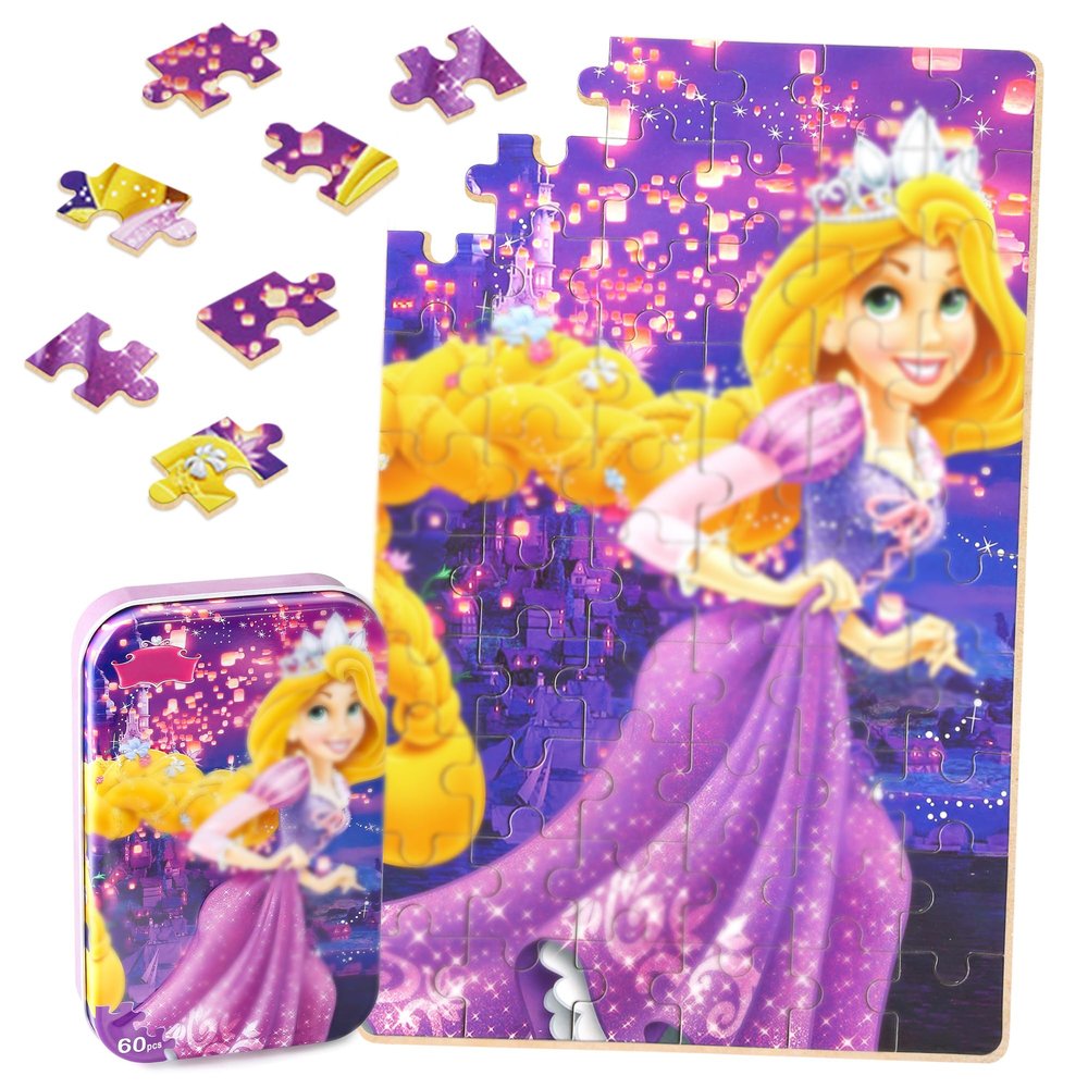 Puzzles for Kids Ages 4-8,Kids Puzzls in a Metal Box,60 Pieces Long Hairs Princess Small Puzles,Kid Boys Girls Learning Educational Puzzle Packed in Tin Box